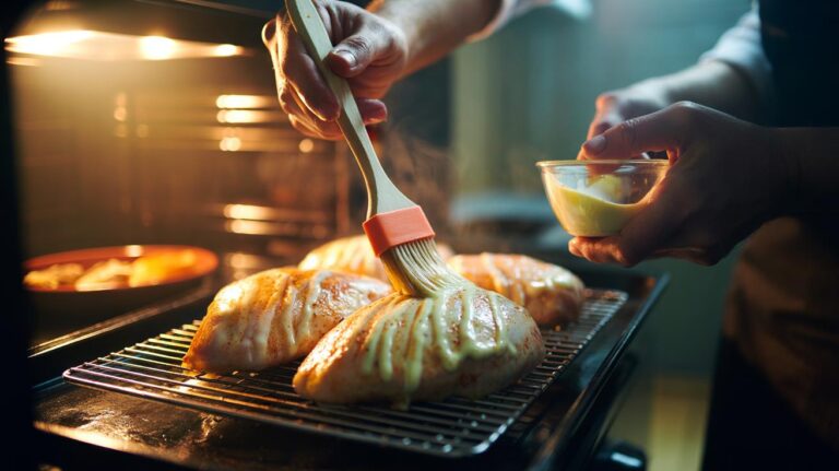 Illustration of chicken coated with mayonnaise before roasting to lock in moisture