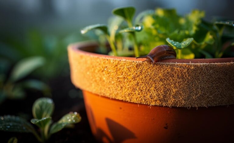 Illustration of slugs avoiding a sandpaper barrier around garden plants