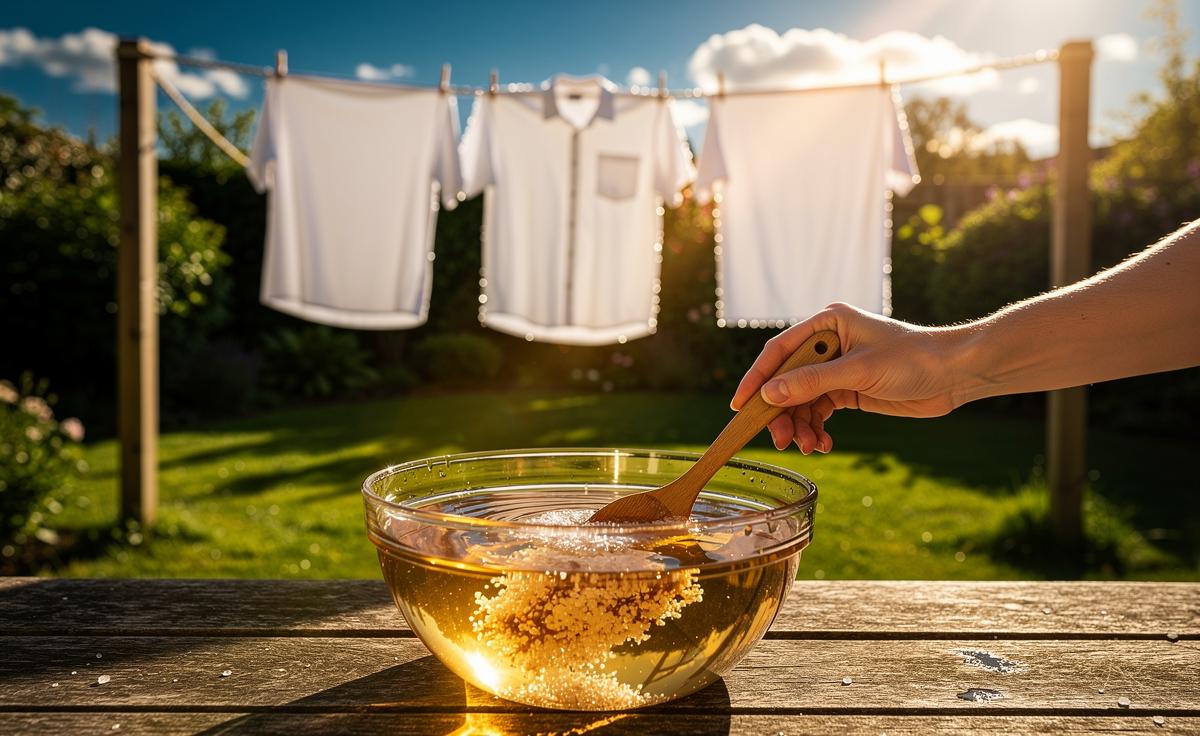 Illustration of how to brighten whites using sunlight and salt