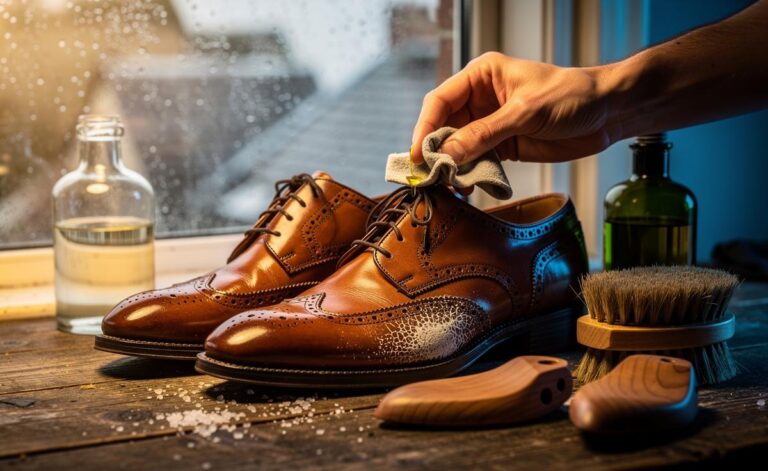 Illustration of extending leather shoe life with olive oil and white vinegar