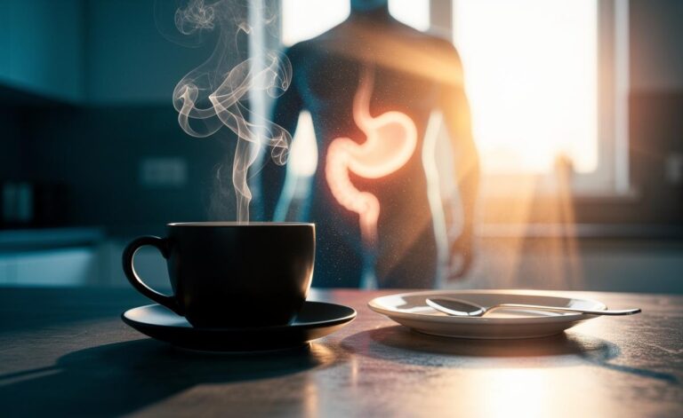 Illustration of coffee consumed on an empty stomach and its effects on digestion