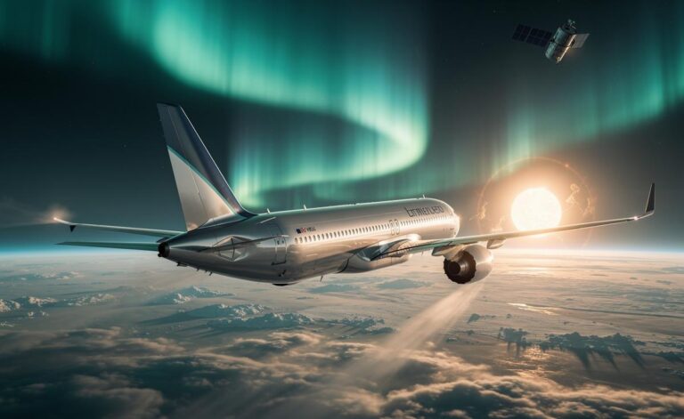 Illustration of commercial flights during solar flares and experts’ latest safety findings