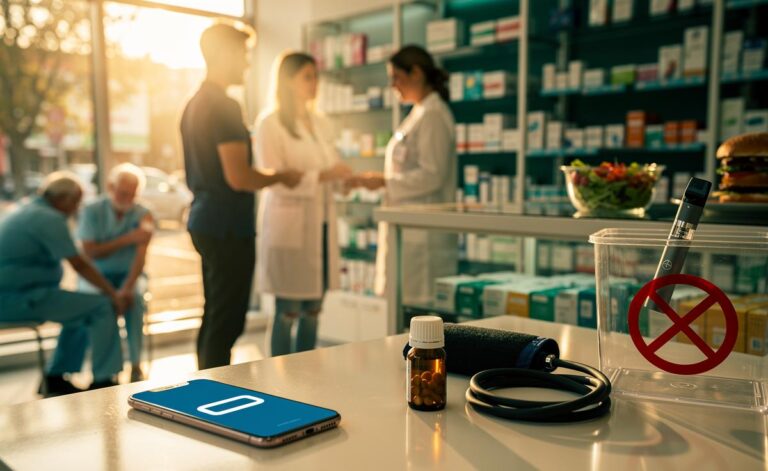 Illustration of the United Kingdom’s 2024 health rules, including Pharmacy First services, targeted vaccinations, vaping restrictions, calorie labelling, prescription costs, and NHS App access