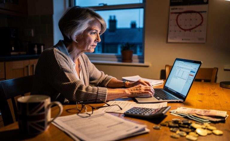 Illustration of a person over 50 reviewing their National Insurance record to top up contributions for a higher UK State Pension before the 5 April 2025 deadline