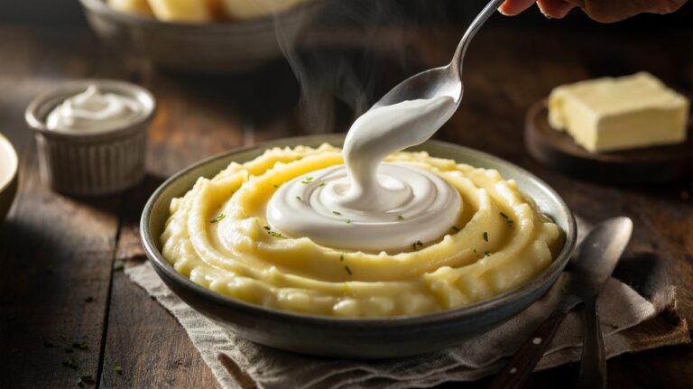 Illustration of mashed potatoes enriched with sour cream for a consistently creamy texture
