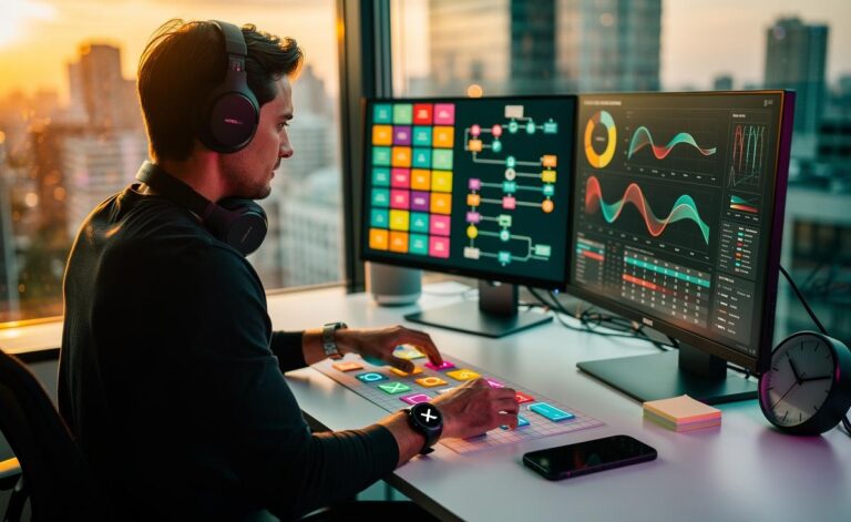 Illustration of time management in 2026 with intentional planning, automation, and deep work to boost efficiency