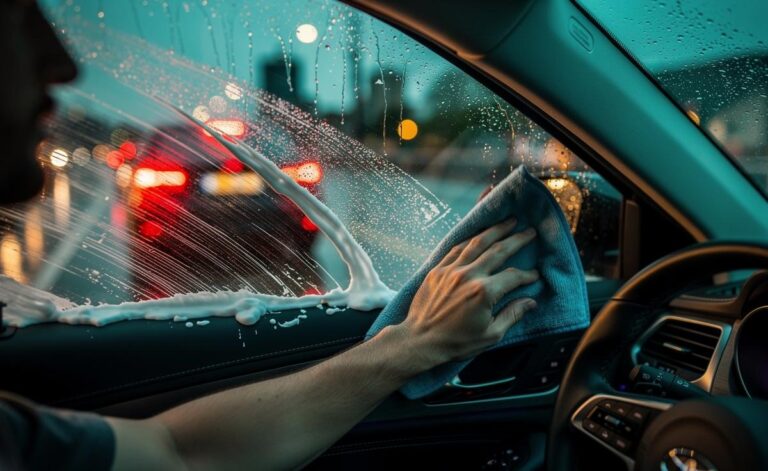 Illustration of shaving cream being applied to a car’s interior windscreen to prevent condensation and fogging