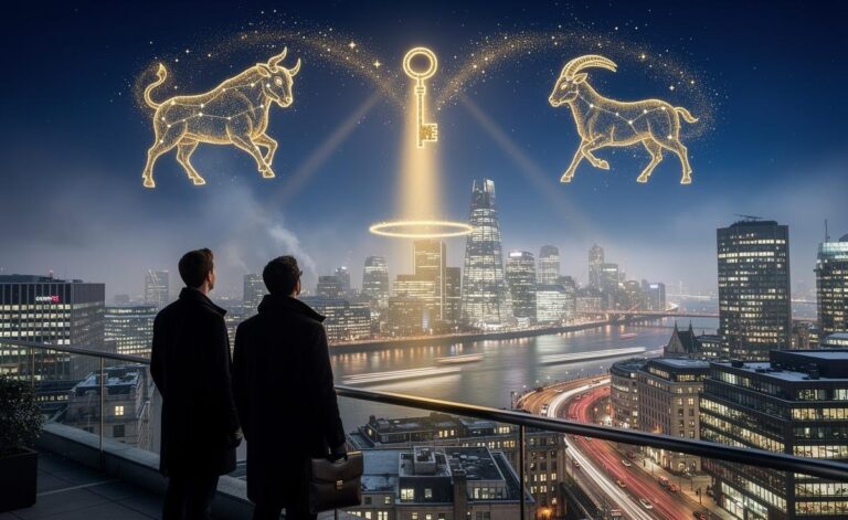 Illustration of the zodiac signs Taurus and Capricorn unlocking potential and wealth on 9 January 2026