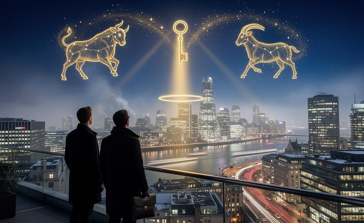 Illustration of the zodiac signs Taurus and Capricorn unlocking potential and wealth on 9 January 2026