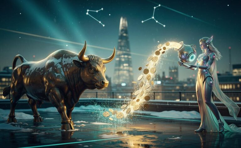 Illustration of Taurus and Aquarius welcoming unexpected financial gains starting January 5, 2026