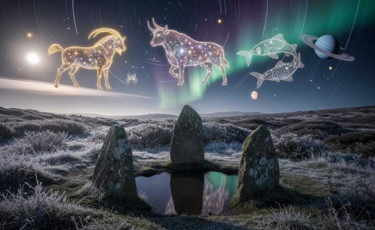 Illustration of Capricorn, Taurus, and Pisces benefiting from cosmic energy on 8 January 2026, aligned with the Sun in Capricorn, Jupiter in Cancer, and Saturn in Pisces