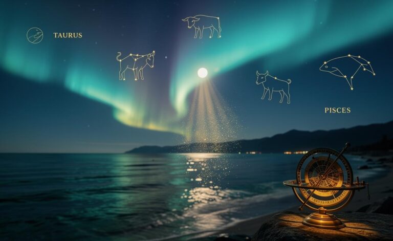 Illustration of Cancer, Taurus, and Pisces highlighted against a star map on 7 January 2026, indicating a wave of abundance