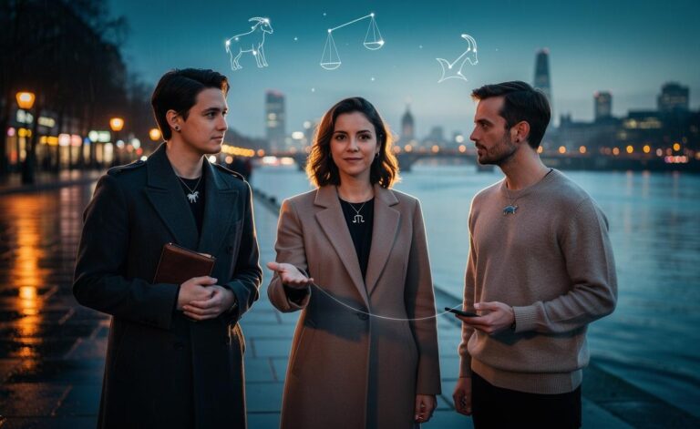 Illustration of Capricorn, Libra, and Pisces experiencing a romantic revelation on 7 January 2026