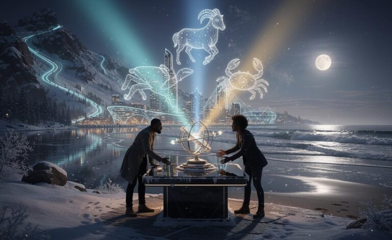 Illustration of the three zodiac signs—Capricorn, Aquarius, and Cancer—hosting the power to inspire on 7 January 2026