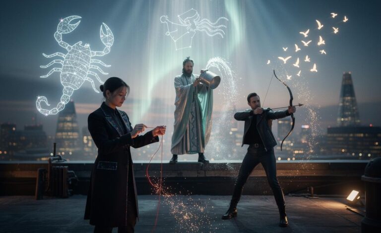 Illustration of Scorpio, Aquarius, and Sagittarius mastering the art of letting go on 7 January 2026