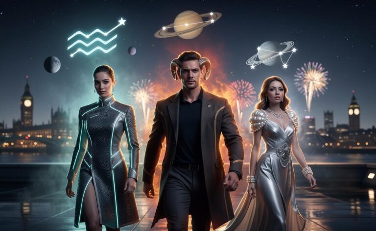 Illustration of Aquarius, Aries, and Cancer stepping into personal power on January 1, 2026