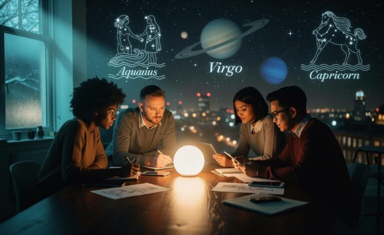 Illustration of four zodiac signs—Gemini, Aquarius, Virgo, and Capricorn—experiencing a revival of ideas on 9 January 2026