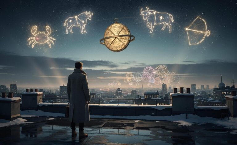 Illustration of four zodiac signs—Cancer, Taurus, Aquarius, and Sagittarius—highlighted for exceptionally good horoscopes on 1 January 2026