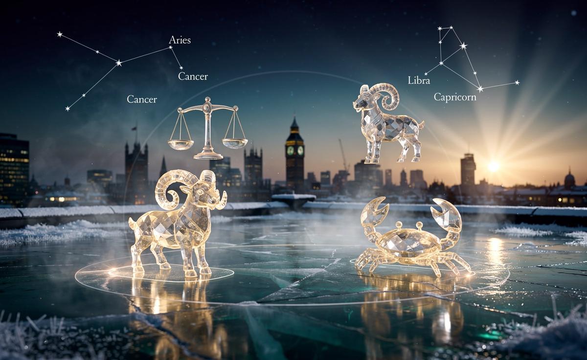 Illustration of four zodiac signs with very positive horoscopes on January 2, 2026