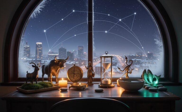 Illustration of the five zodiac signs—Capricorn, Taurus, Virgo, Scorpio, and Pisces—benefiting on 8 January 2026 during Capricorn season