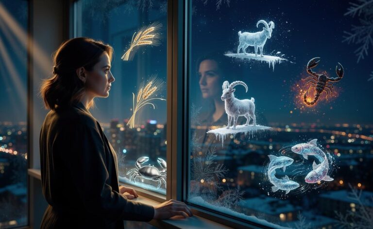 Illustration of the five zodiac signs—Cancer, Virgo, Scorpio, Capricorn and Pisces—entering a time of deep reflection on 6 January 2026