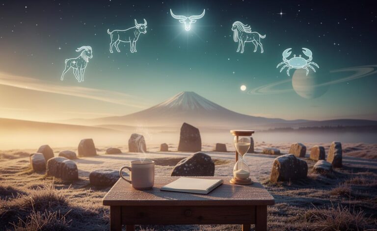 Illustration of five zodiac signs — Taurus, Virgo, Capricorn, Scorpio, and Cancer — feeling grounded and focused on 4 January 2026