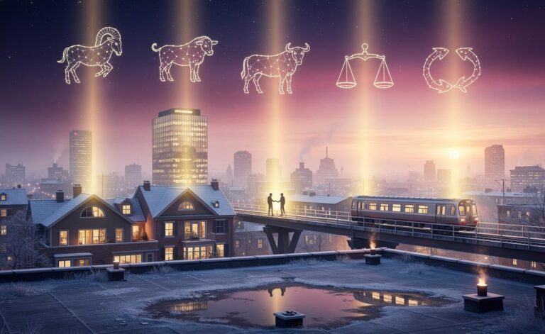 Illustration of five zodiac signs—Capricorn, Aries, Taurus, Libra, and Pisces—receiving unexpected boosts of luck on 5 January 2026