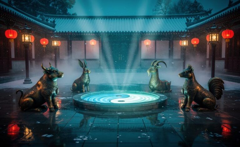 Illustration of the six Chinese zodiac signs—Ox, Rabbit, Snake, Goat, Dog, and Rooster—attracting harmony and balance on 6 January 2026