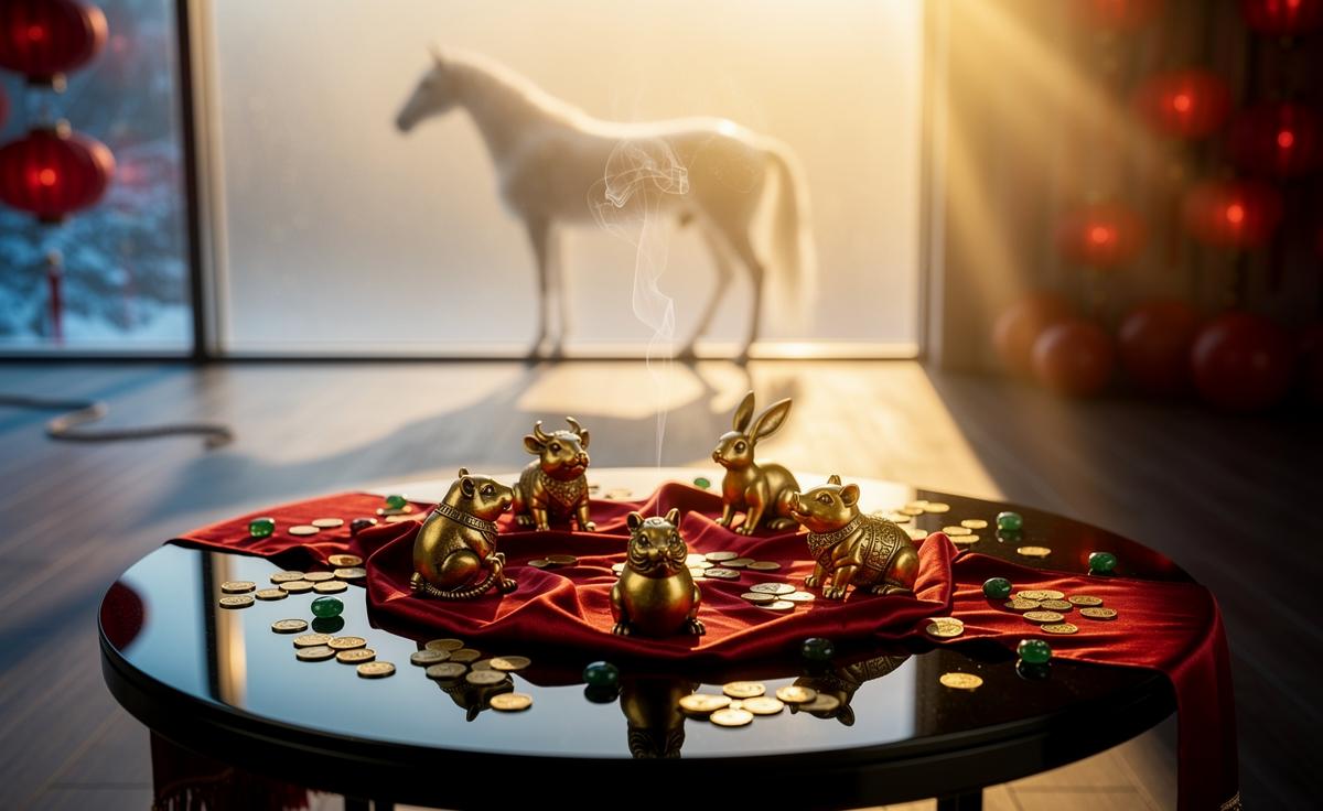 Illustration of six Chinese Zodiac signs attracting luck and good fortune on January 1, 2026