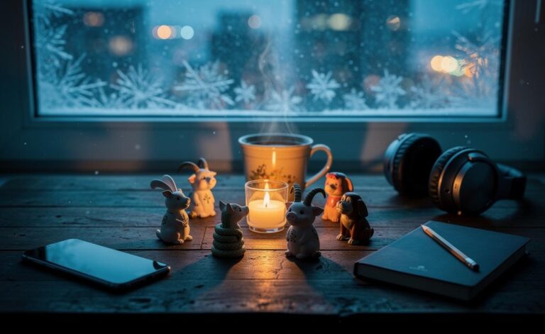 Illustration of six Chinese Zodiac signs—Rabbit, Snake, Goat, Pig, Dog, and Monkey—prioritising emotional well-being with calm, restorative rituals on 6 January 2026