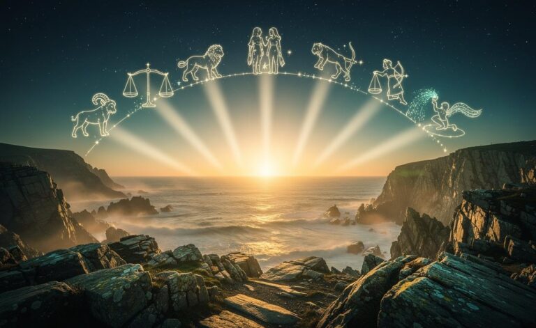 Illustration of six zodiac signs—Aries, Gemini, Leo, Libra, Sagittarius, and Aquarius—embracing new horizons on 8 January 2026