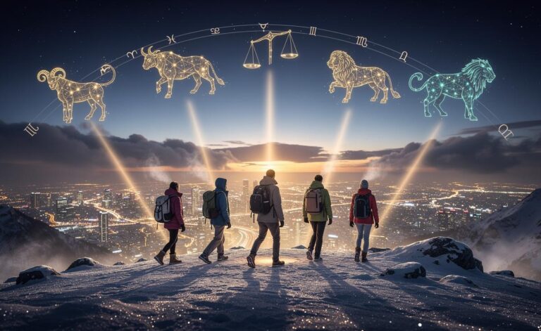 Illustration of six zodiac signs—Aries, Taurus, Gemini, Leo, Libra, and Capricorn—feeling a shift toward positive change on 9 January 2026