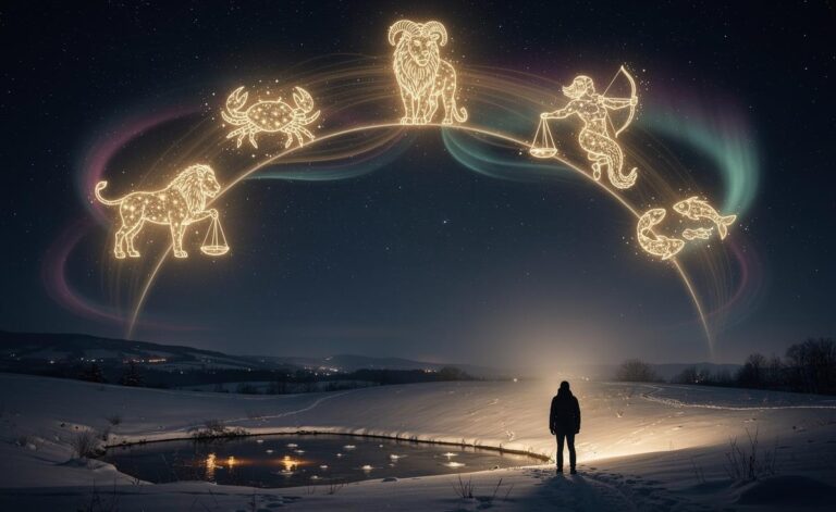 Illustration of Cancer, Aries, Leo, Libra, Sagittarius, Aquarius, and Pisces feeling embraced by good fortune on January 8, 2026