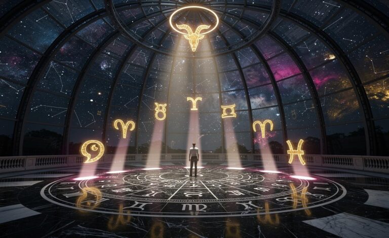 Illustration of 7 zodiac signs receiving cosmic support on 7 January 2026