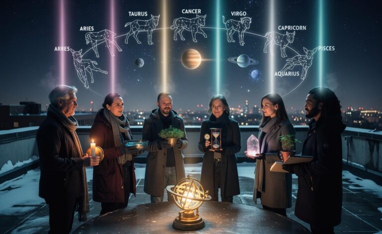 Illustration of eight zodiac signs achieving spiritual growth on January 5, 2026