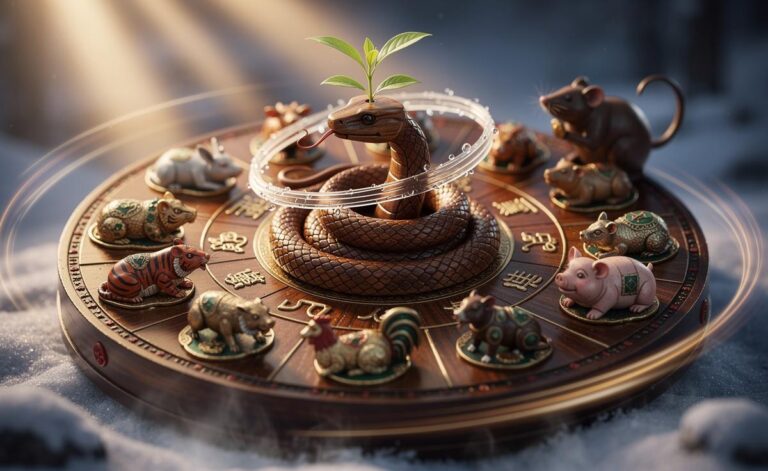 Illustration of Chinese Zodiac horoscope for 3 January 2026, featuring the Wood Snake year and Rat month, highlighting forward motion across all twelve animal signs