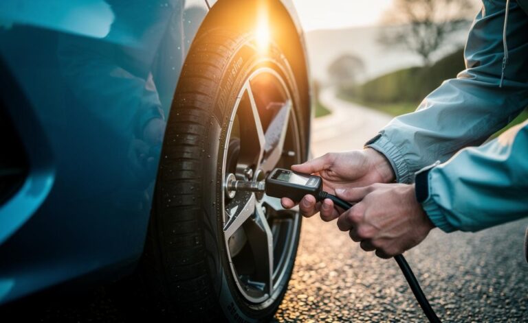 Illustration of proper tyre inflation improving fuel efficiency and extending vehicle lifespan