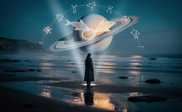 Illustration of Saturn in late Pisces influencing personal growth across all zodiac signs on 9 January 2026