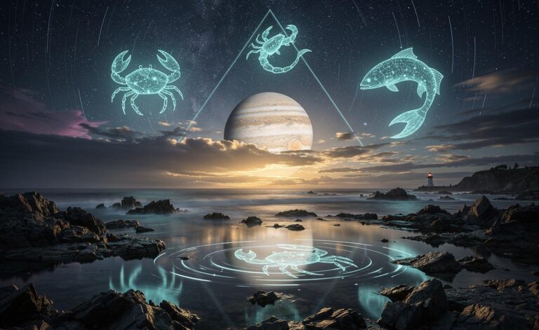 Illustration of Jupiter in Cancer boosting Cancer, Scorpio, and Pisces on 7 January 2026