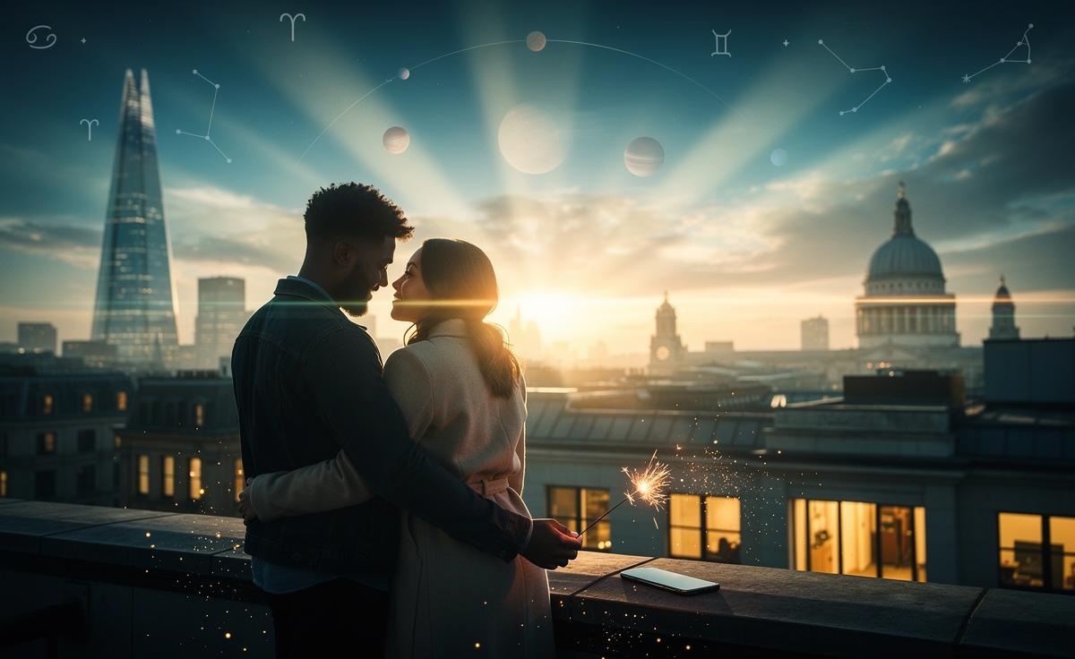 Illustration of love energy shifts on 1 January 2026 with zodiac insights
