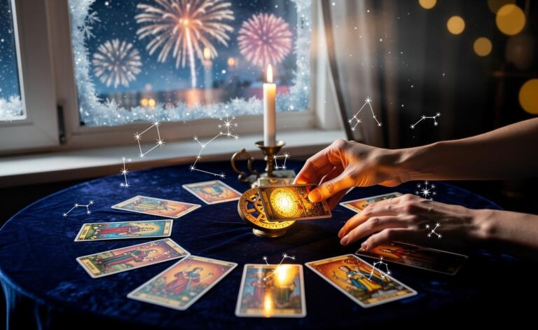 Illustration of the Tarot card guiding each zodiac sign on 1 January 2026