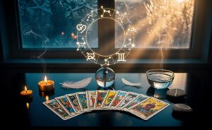 Illustration of a Tarot spread linking the twelve zodiac signs to their guiding Major Arcana on January 1, 2026