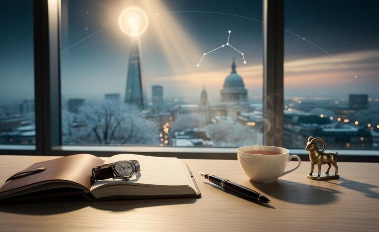 Illustration of a daily astrology reading for 4 January 2026, highlighting the Sun in Capricorn with structured guidance on timing for work, money, relationships, and wellbeing