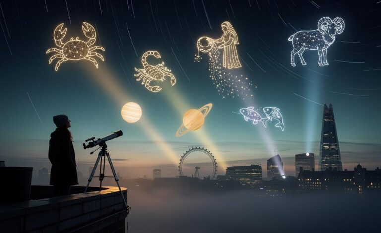 Illustration of the zodiac signs with the best start to 2026—Cancer, Scorpio, Aquarius, Pisces, and Aries—under Jupiter in Cancer, Pluto in Aquarius, and Saturn in Aries.